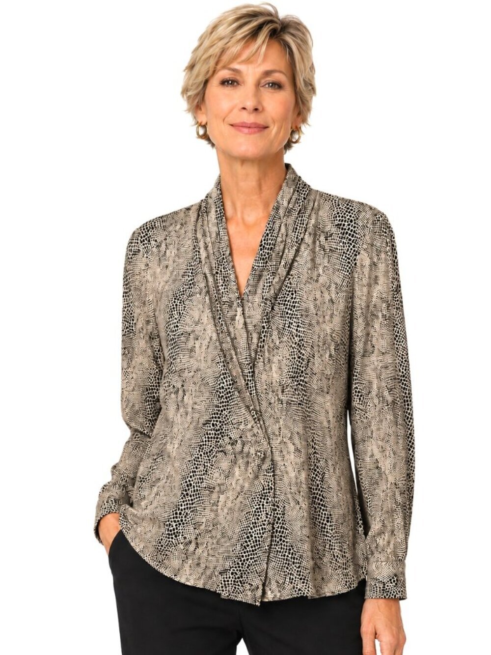 Vintage Lord & Taylor Snakeskin Print Silk Double Breasted Blouse